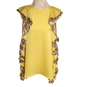 Just Cavalli yellow sleeveless top with snake prints side frills NWOT si…